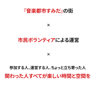 『音楽都市すみだ』の街×市民ボランティアによる運営×参加する人、運営する人、ちょっと立ち寄った人、関わった人すべてが楽しい時間と空間を